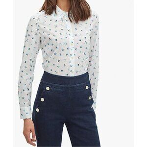 Kate Spade New York women sz M button down dress shirt white blue flowers